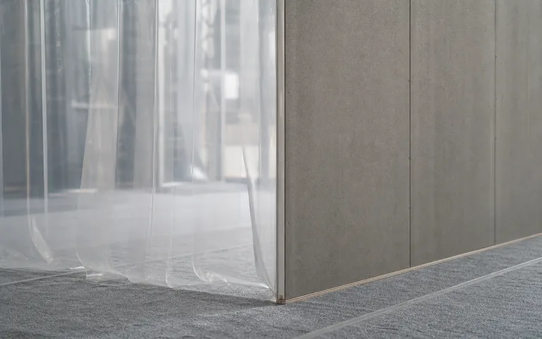 Temporary perimeter and protected floor at a renovation boundary